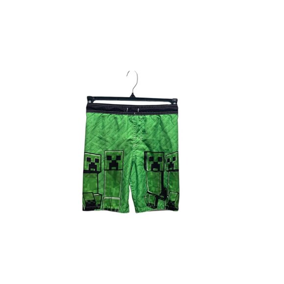 Minecraft Boys Graphic Print Swim Trunks Green Size 7 Beach Vacation Coastal - Picture 1 of 8